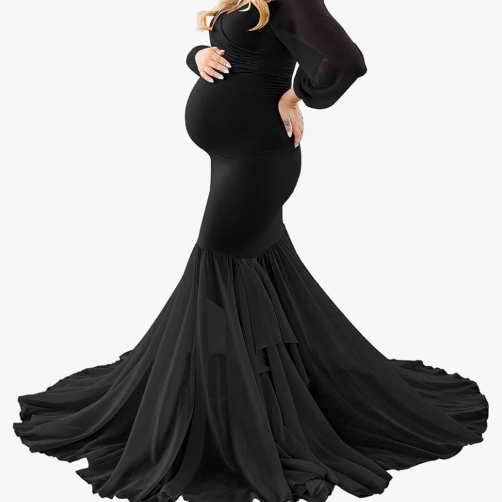 Elegant Black Long Sleeve Maternity Dress